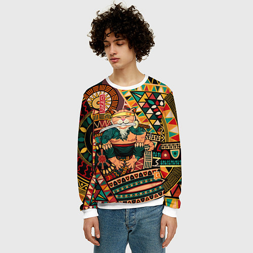 Мужской свитшот Кот самурай - Айко / 3D-Белый – фото 3