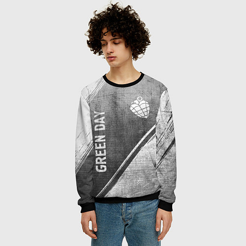 Мужской свитшот Green Day - grey gradient вертикально / 3D-Черный – фото 3