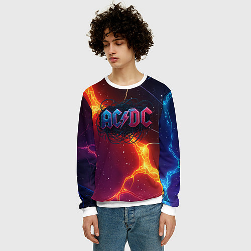 Мужской свитшот ACDC логотип в градиенте / 3D-Белый – фото 3
