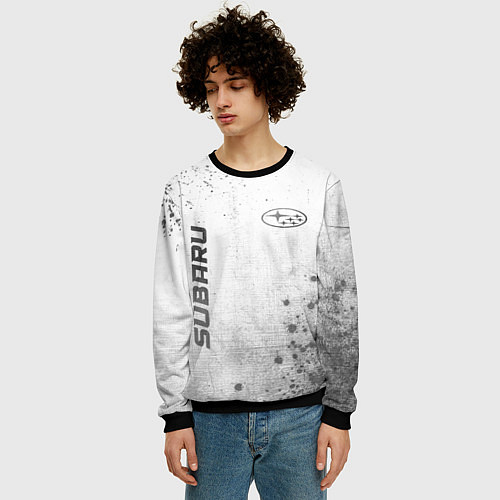 Мужской свитшот Subaru - white gradient вертикально / 3D-Черный – фото 3