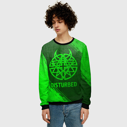 Мужской свитшот Disturbed - green gradient / 3D-Черный – фото 3