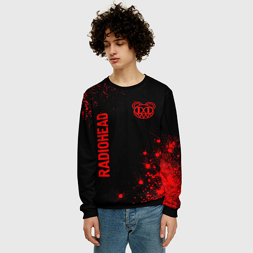Мужской свитшот Radiohead - red gradient вертикально / 3D-Черный – фото 3