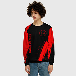 Свитшот мужской Twenty One Pilots - red gradient вертикально, цвет: 3D-черный — фото 2