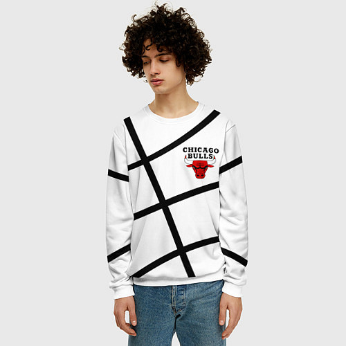 Мужской свитшот Чикаго Буллз на белом фоне / 3D-Белый – фото 3