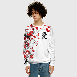 Свитшот мужской Сакура с иероглифом Любовь, цвет: 3D-белый — фото 2
