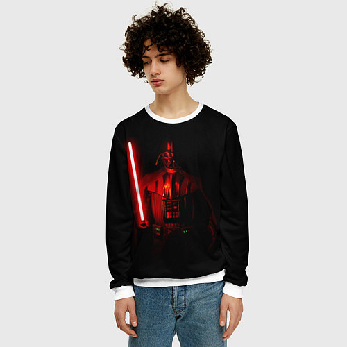 Мужской свитшот Вейдер в темноте с мечом / 3D-Белый – фото 3