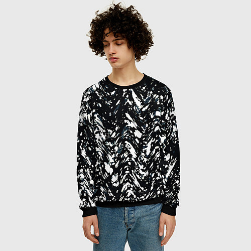 Мужской свитшот Искажённый пёстрый чёрно-белый / 3D-Черный – фото 3