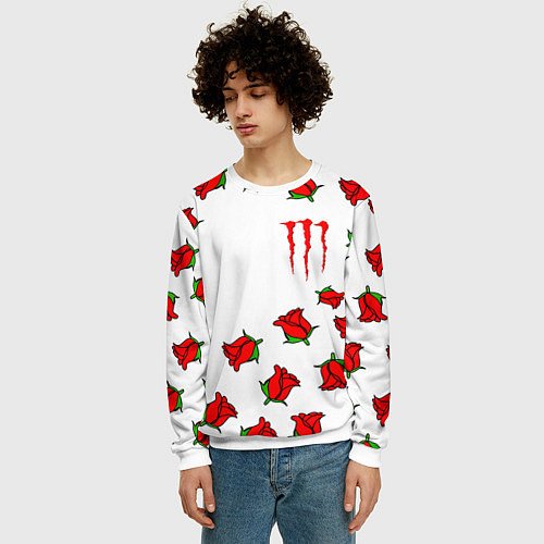 Мужской свитшот Monster energy steel rose / 3D-Белый – фото 3