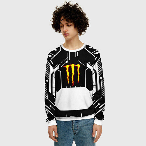 Мужской свитшот Monster energy geometry / 3D-Белый – фото 3
