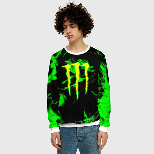Мужской свитшот Monster energy кислотное лого огонь / 3D-Белый – фото 3