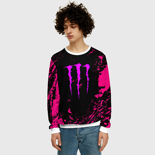 Мужской свитшот Monster energy неоновые краски лого / 3D-Белый – фото 3