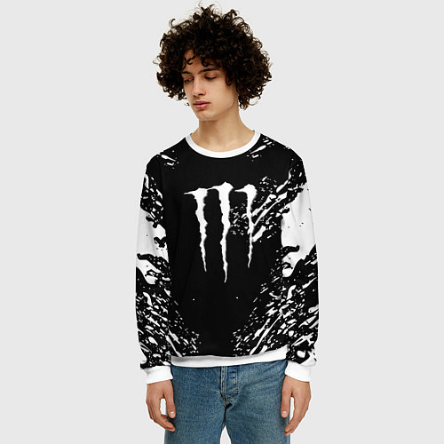 Мужской свитшот Monster energy white splash / 3D-Белый – фото 3