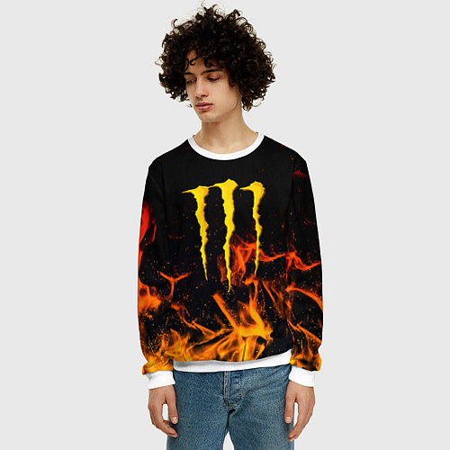 Мужской свитшот Monster energy orange fire / 3D-Белый – фото 3