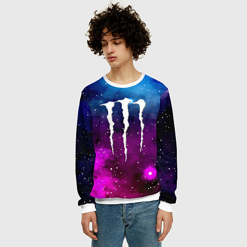 Мужской свитшот Monster energy neon space / 3D-Белый – фото 3