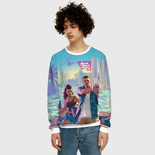 Мужской свитшот Лусия Каминос и Джейсон Дюваль из Gta 6 / 3D-Белый – фото 3