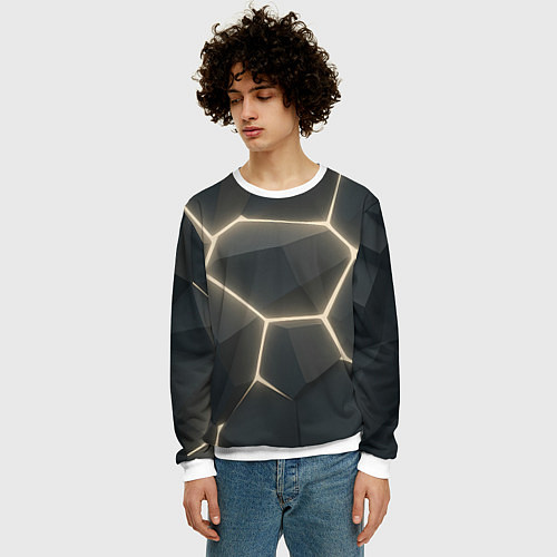 Мужской свитшот Объемные серые плиты / 3D-Белый – фото 3