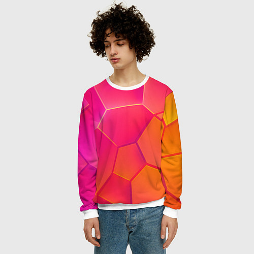 Мужской свитшот Розово-оранжевые плиты / 3D-Белый – фото 3