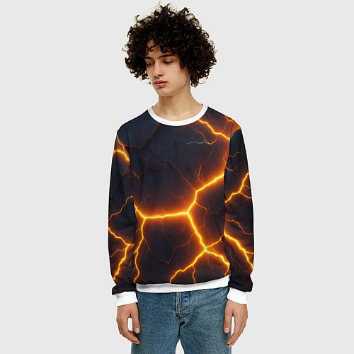 Мужской свитшот Молнии и черные объемные плиты / 3D-Белый – фото 3