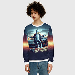 Свитшот мужской Бендер рядом с Ламбо и рассыпанным баблом, цвет: 3D-белый — фото 2