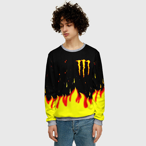 Мужской свитшот Monster energy fire steel / 3D-Меланж – фото 3