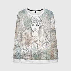 Свитшот мужской Готическая ведьма с вороном, цвет: 3D-белый
