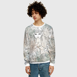 Свитшот мужской Готическая ведьма с вороном, цвет: 3D-белый — фото 2