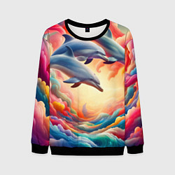 Свитшот мужской Три небесных дельфина - нейроарт фантазия, цвет: 3D-черный