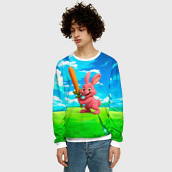 Свитшот мужской Розовый заяц с мечом из морковки, цвет: 3D-белый — фото 2