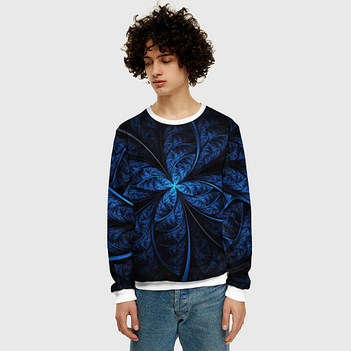 Мужской свитшот Синий цветок / 3D-Белый – фото 3