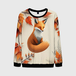 Свитшот мужской Лис под осенними листьями, цвет: 3D-черный