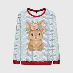 Свитшот мужской Зайчик с венком из цветов на голове, цвет: 3D-красный
