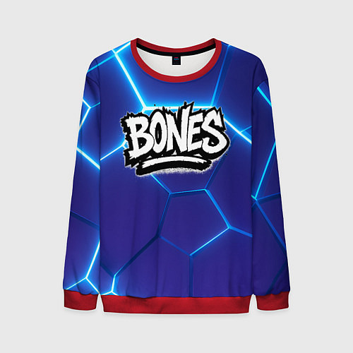 Мужской свитшот Bones белое лого на синих плитах / 3D-Красный – фото 1