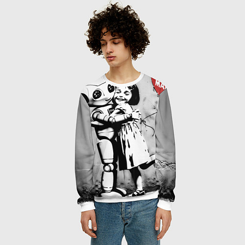 Мужской свитшот ИИ и девочка с красным шариком / 3D-Белый – фото 3