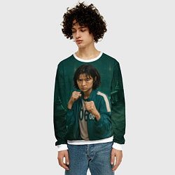 Свитшот мужской Игра в кальмара - игрок 067 в стойке бойца, цвет: 3D-белый — фото 2