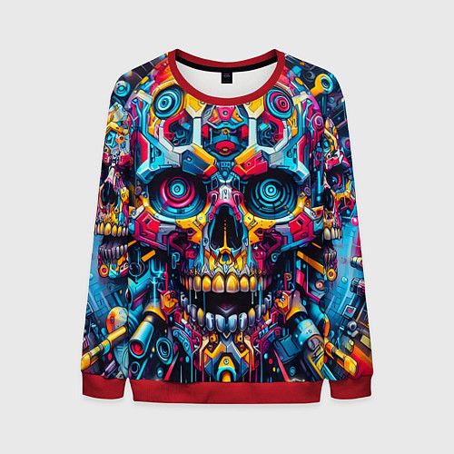 Мужской свитшот Кибер череп - нейроарт паттерн / 3D-Красный – фото 1