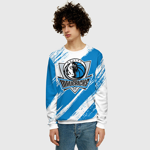 Мужской свитшот Даллас Маверикс - белый и синий / 3D-Белый – фото 3