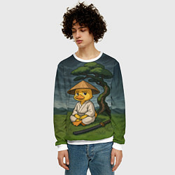 Свитшот мужской Утенок самурай - медитация, цвет: 3D-белый — фото 2