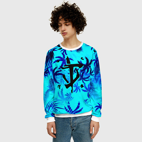 Мужской свитшот Doom неоновые тропики / 3D-Белый – фото 3