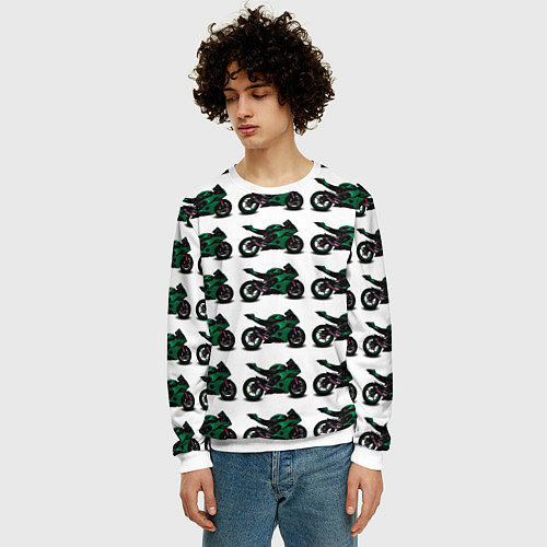 Мужской свитшот Motorbike dark green / 3D-Белый – фото 3