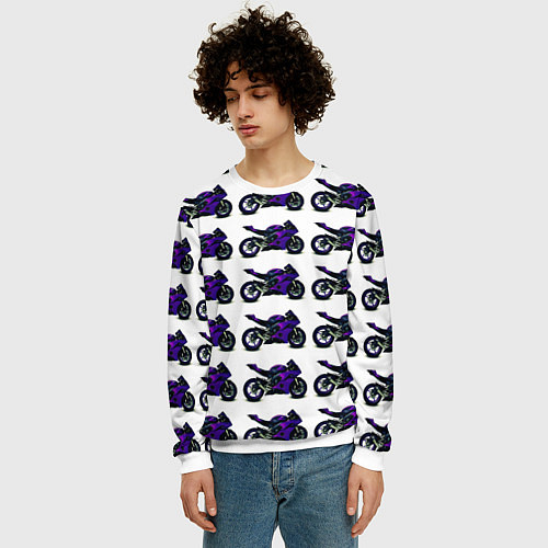 Мужской свитшот Motorcycle purple gloss / 3D-Белый – фото 3