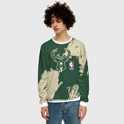 Свитшот мужской Милуоки Бакс - разлитая краска, цвет: 3D-белый — фото 2