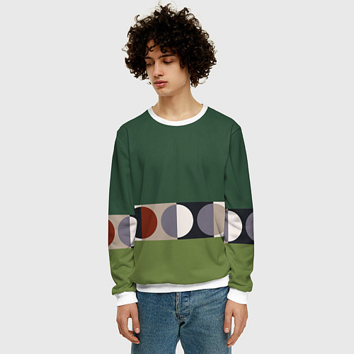 Мужской свитшот Луна Малевича сосновый зеленый / 3D-Белый – фото 3