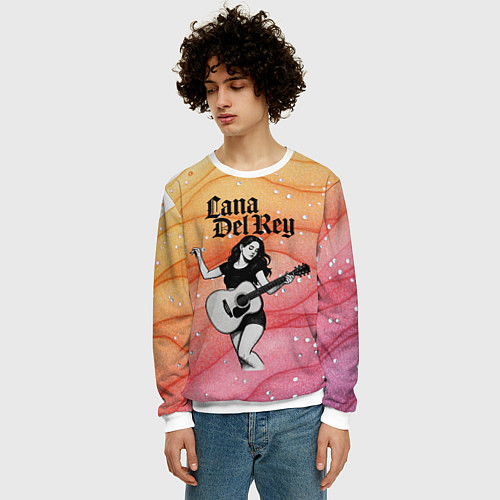 Мужской свитшот Lana Del Rey в образе гитаристки / 3D-Белый – фото 3