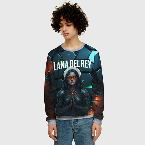 Мужской свитшот Lana Del Rey в стиле киберпанка / 3D-Меланж – фото 3