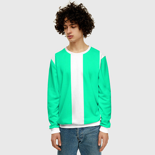 Мужской свитшот Color turquoise white line / 3D-Белый – фото 3