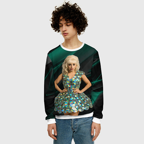 Мужской свитшот Леди Гага в платье из дисков / 3D-Белый – фото 3