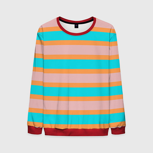 Мужской свитшот Полосы бирюзово-розовые / 3D-Красный – фото 1