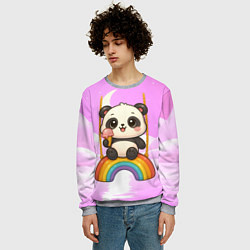 Свитшот мужской Панда с мороженым качается на радуге, цвет: 3D-меланж — фото 2