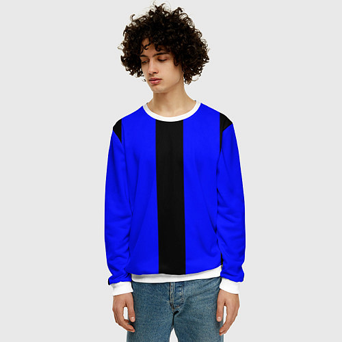 Мужской свитшот Color blue black stripes / 3D-Белый – фото 3