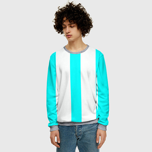 Мужской свитшот Color light blue white lines / 3D-Меланж – фото 3